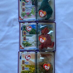 Ty Dinosaur Beanie Babies Trio - Green, Red, Brown